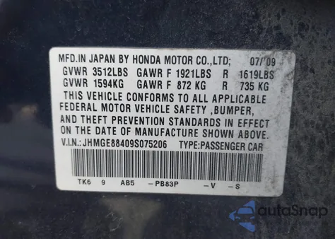 2009 Honda Fit Sport from USA, damaged, VIN JHMGE88409S075206